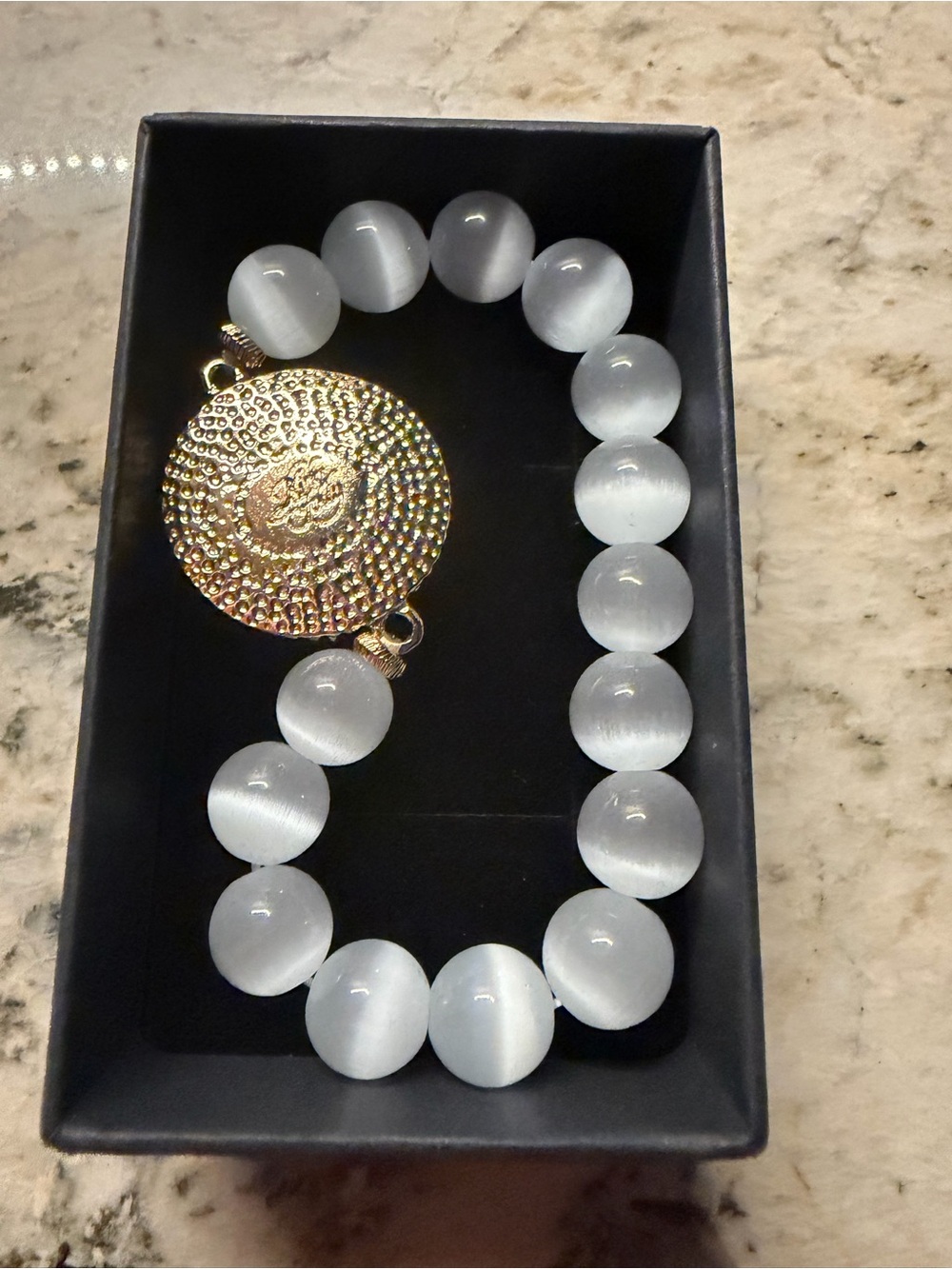 Kirks Folly White Cat's Eye Bead Bracelet with Aurora Rhinestone Cameo - Picture 2 of 3